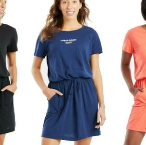 Life Is Good Women's Textured Slub Short Sleeve Drawstring Dress Navy Size XL
